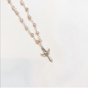FRESHWATER PINK PEARL & SILVER ANGEL NECKLACE